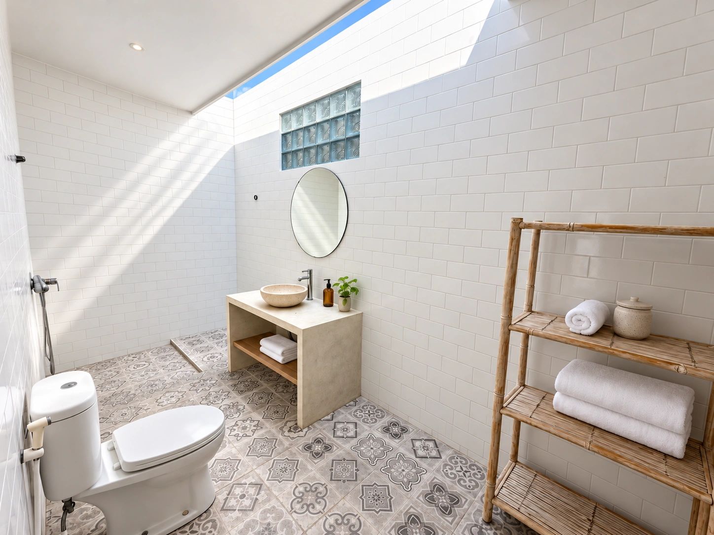 En-suite bathroom with skylight